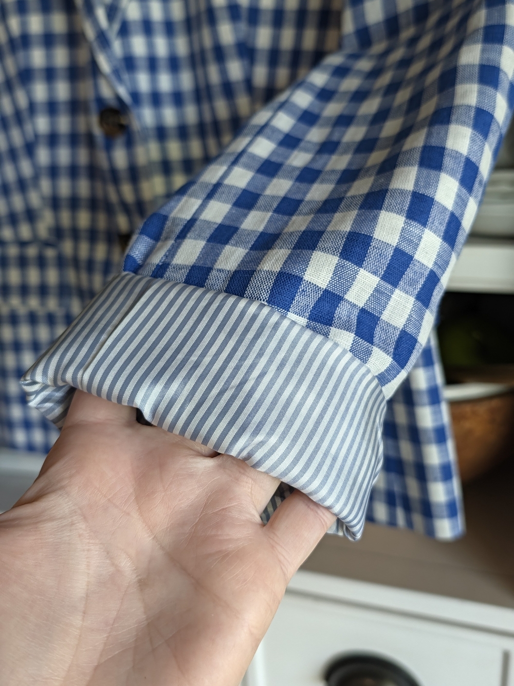 J.Crew Factory Gingham Schoolboy Linen Blazer Blue White Size 8 NWT - Picture 8 of 11